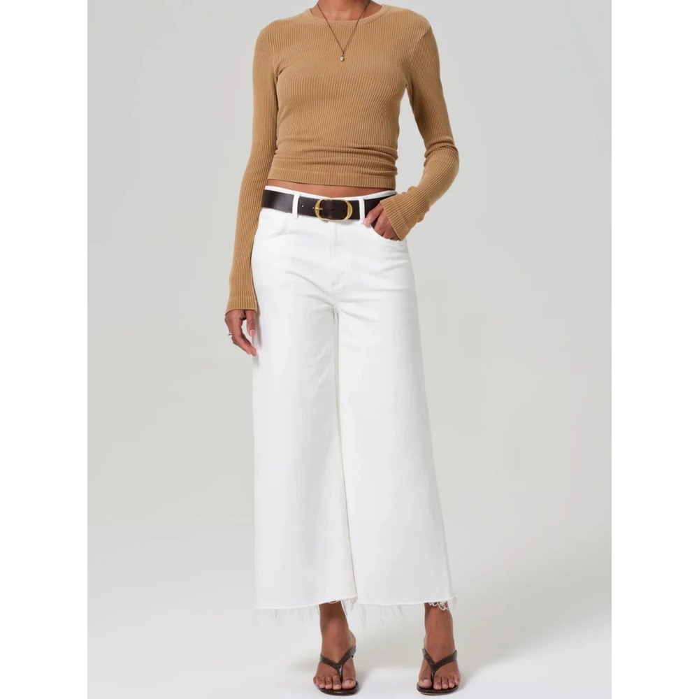 Citizens of Humanity Lyra Wide Leg Crop Soft White Raw Hem Size 30 - Picture 2 of 10